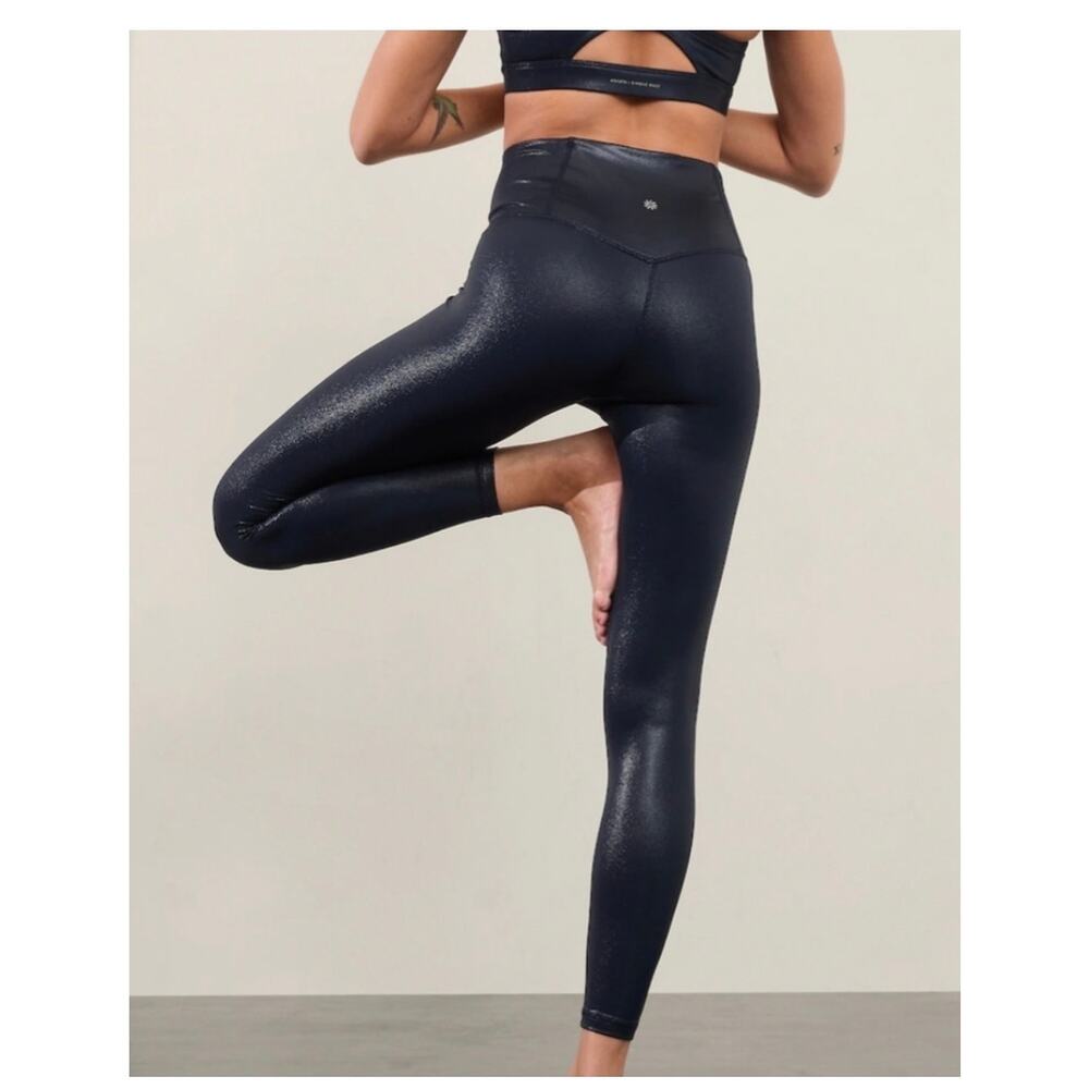 Athleta Elation Shine Tight Navy Metallic Leggings PowerVita Athleisure New - M